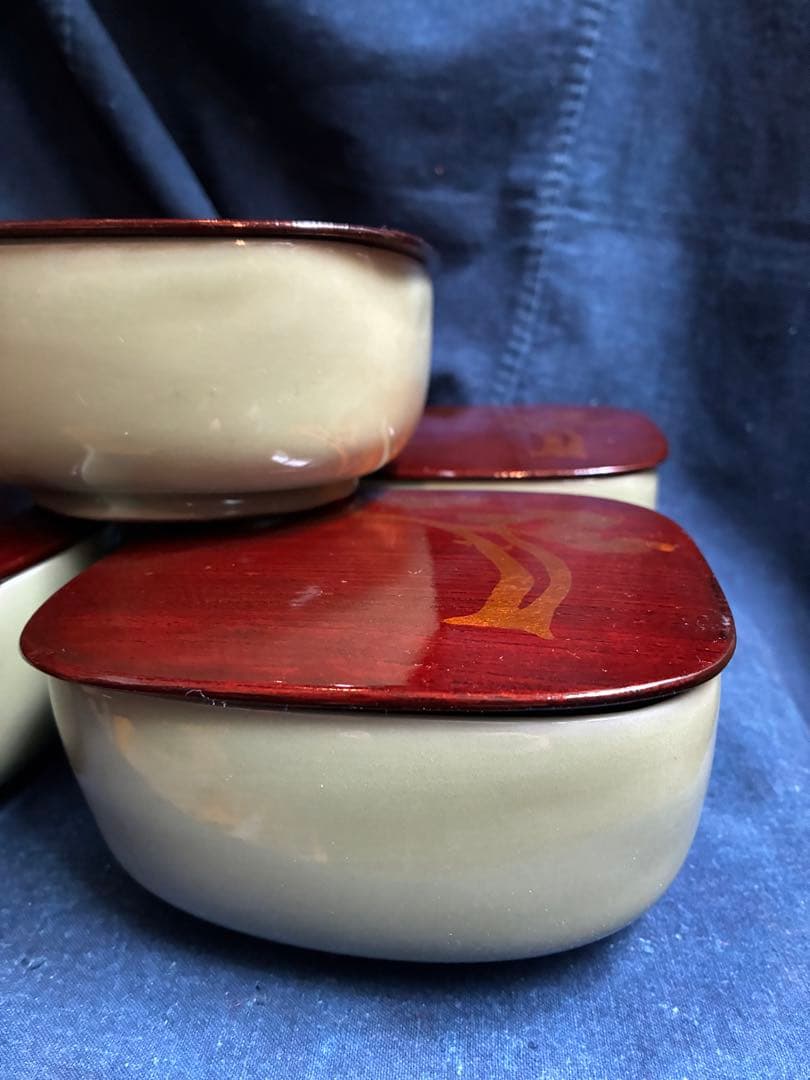 青磁 天龍寺青磁枡形向付 5客 宮永東山 共箱 荒川豊蔵の出た窯 北大路