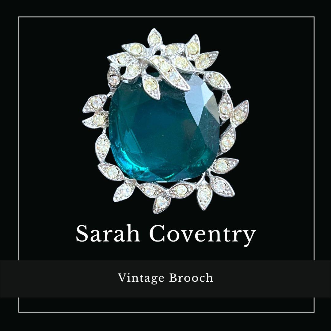 サラコベントリー☆Holiday Ice☆ビッググリーンウランガラスブローチ