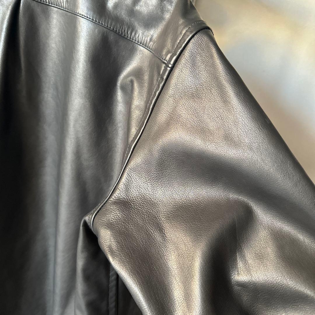 1.3mm 水染めカーフ使用 ロング丈レザーシャツ 一点物 サンプル L相当