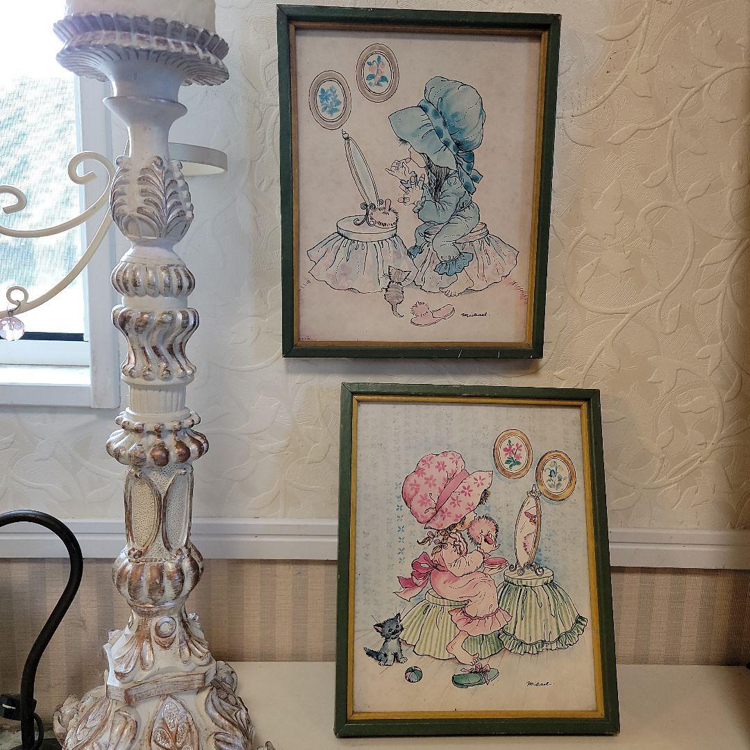 アメリカンアンティーク　額入りアート　壁掛けプリント額