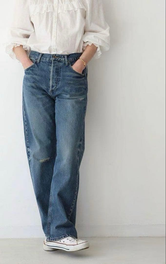 ハグオーワー クロス&クロス　ボーイフレンドクラッシュデニムパンツ M 美品 CLOTH&CROSS ハグオーワー ボーイフレンドクラッシュデニムパンツ