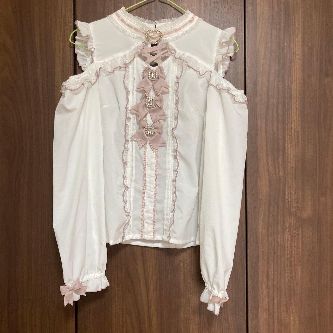 LIZLISA トップス 3つリボンハートチョーカーブラウス ピンク ホワイト