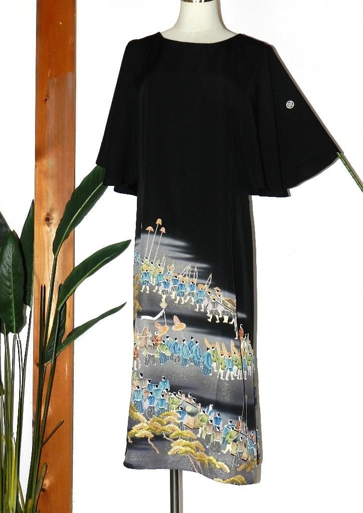 留袖 ワンピース ドレス フレアー袖 手書き友禅染 正絹 498 夢ちりめん