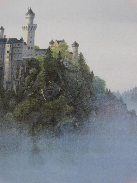 羽田裕、【霧の白鳥城】、希少な大判額装用画集より、美品、日本人画家