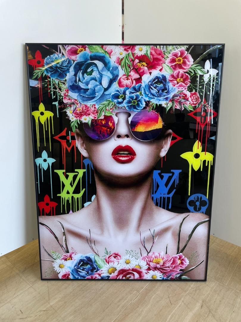 アートパネル　アート　絵画　絵　ポスター　壁掛け　女性　フラワー　ブラック　額縁