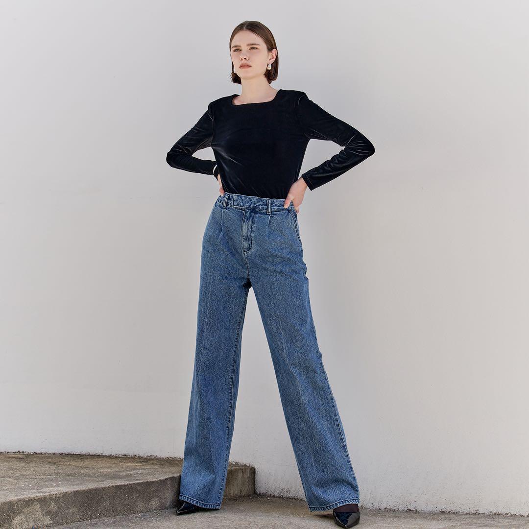 タグ付　YONFA ヨンファ　ベルベットスクエアネックトップスS