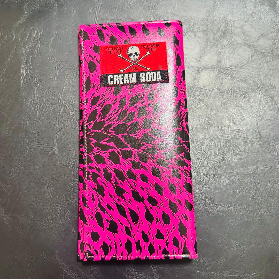 クリームソーダ角ドクロ長財布ヒョウ柄ネオンピンクPINKピンクドラゴン