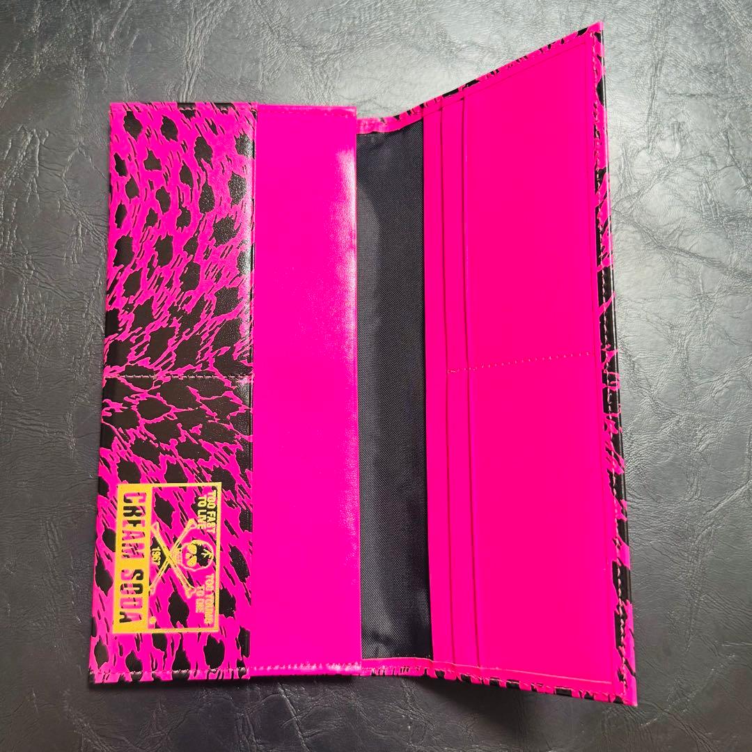 クリームソーダ角ドクロ長財布ヒョウ柄ネオンピンクPINKピンクドラゴン