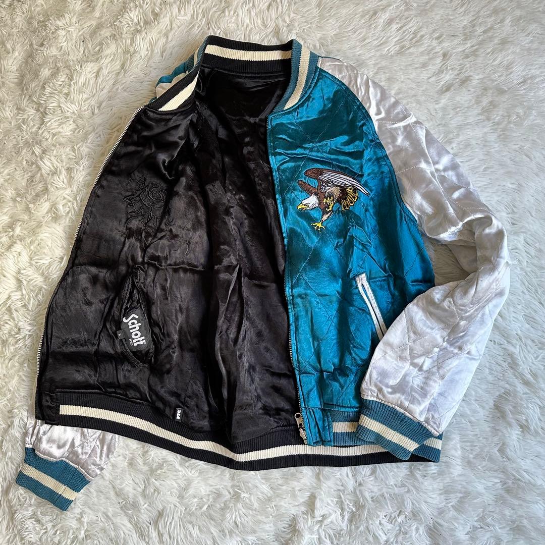 Schott×FTCリバーシブルスカジャン 青/白 鷲刺繍