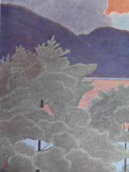 小野竹喬、【夕映】、希少な大判額装用画集より、美品、日本人画家