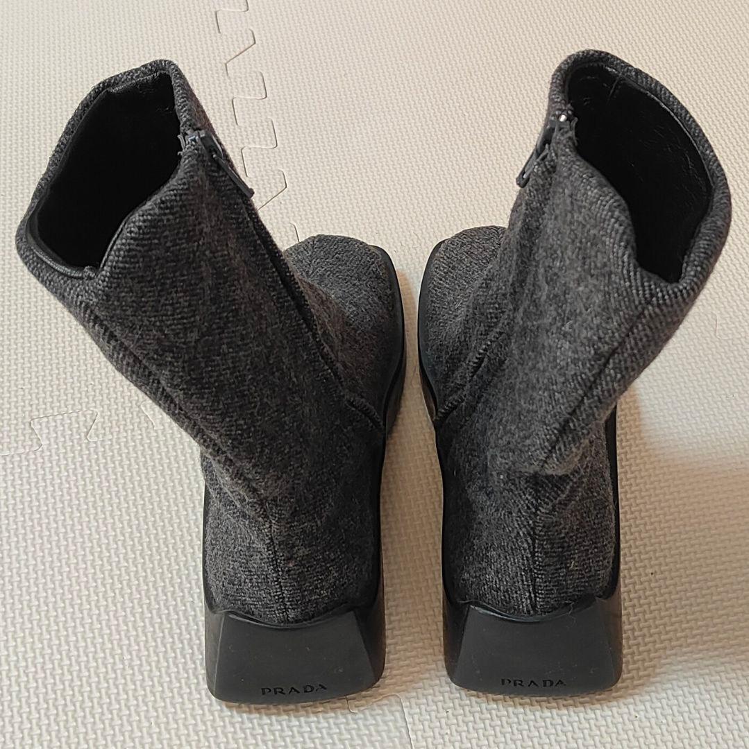 PRADA プラダ　ブーツ　ウール　サイドジップ　グレー　36 23cm