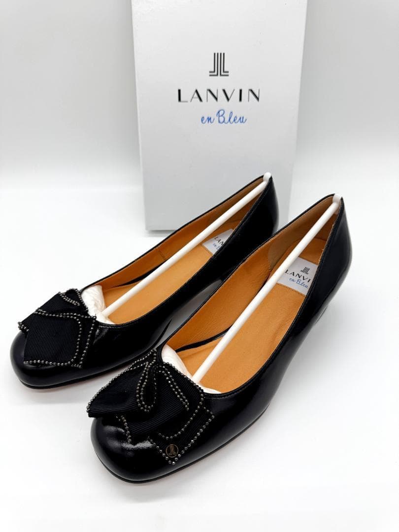 新品 ランバン リボン スクエアトゥ パンプス ブラック 23cm