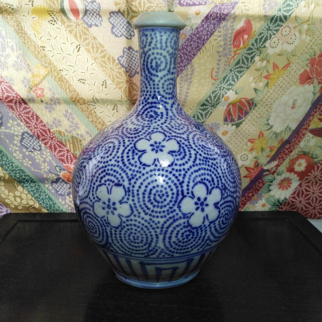 NO381 会津本郷焼　徳利　印版　花紋唐草　明治時代