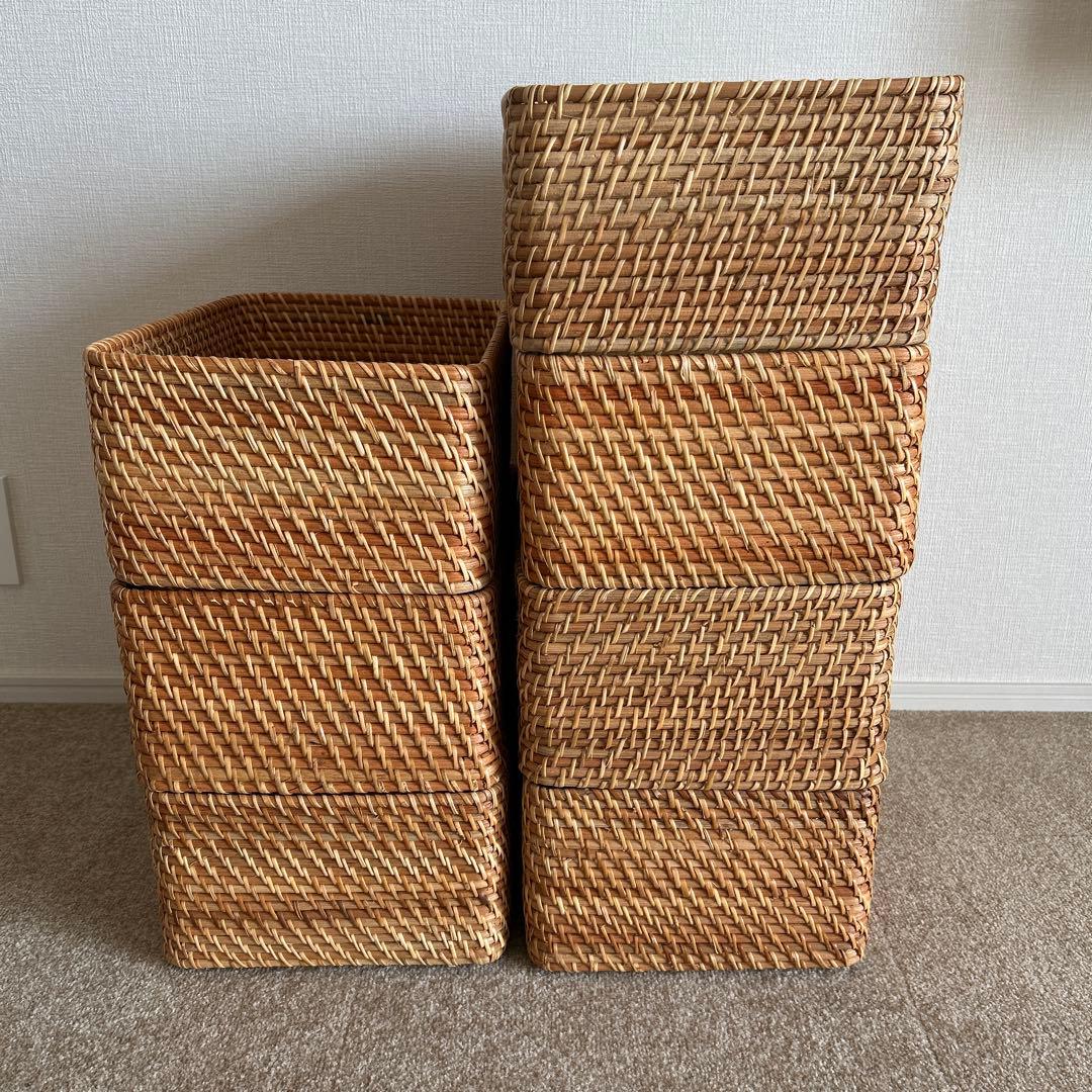 無印良品　重なるラタン長方形バスケット・中（7個セット） 重なるラタン長方形バスケット・中 | 無印良品