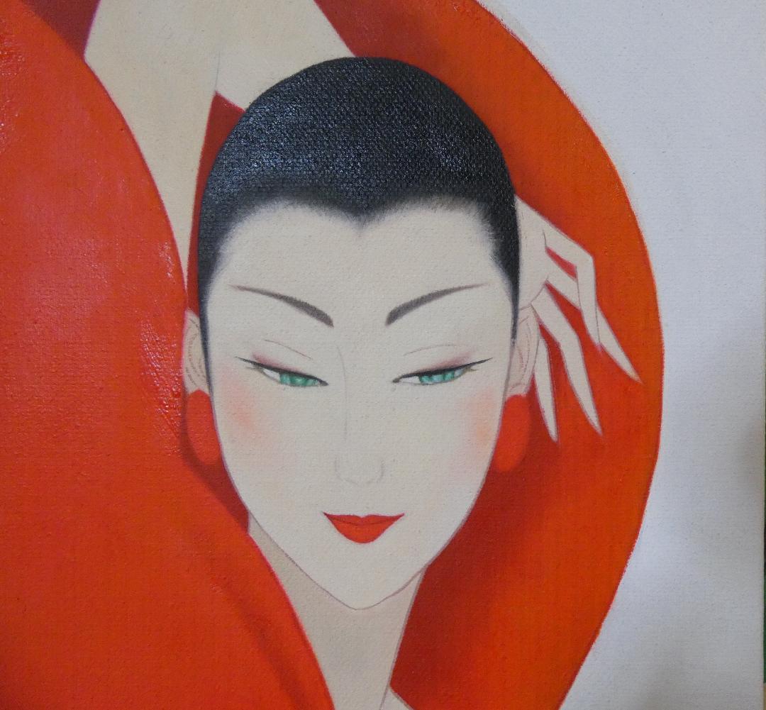 油絵 人物額付き鹤田一郎 F6 【美人像】手描き