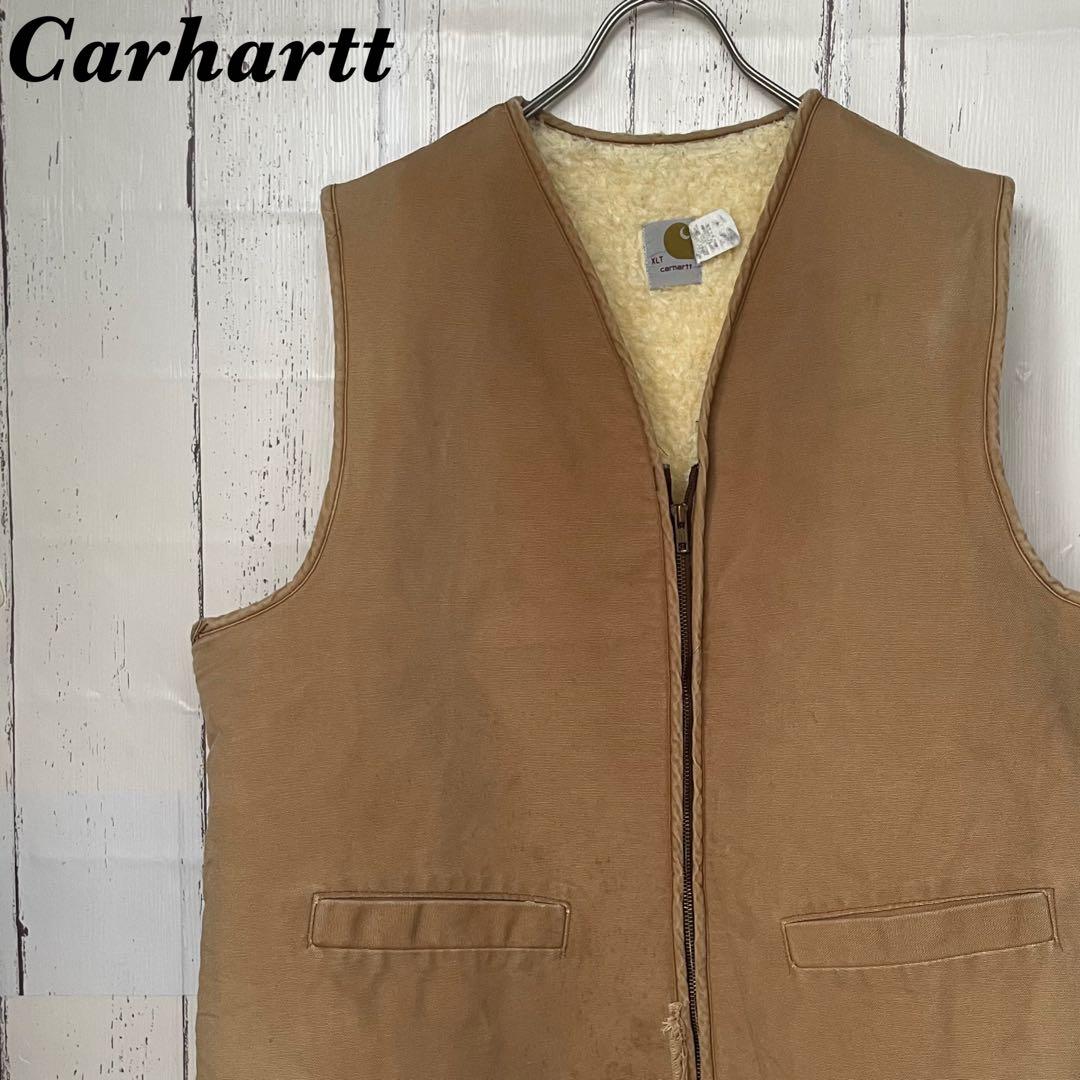貴重】カーハート Carhartt ダックベスト ボア裏地 ブラウン XLT