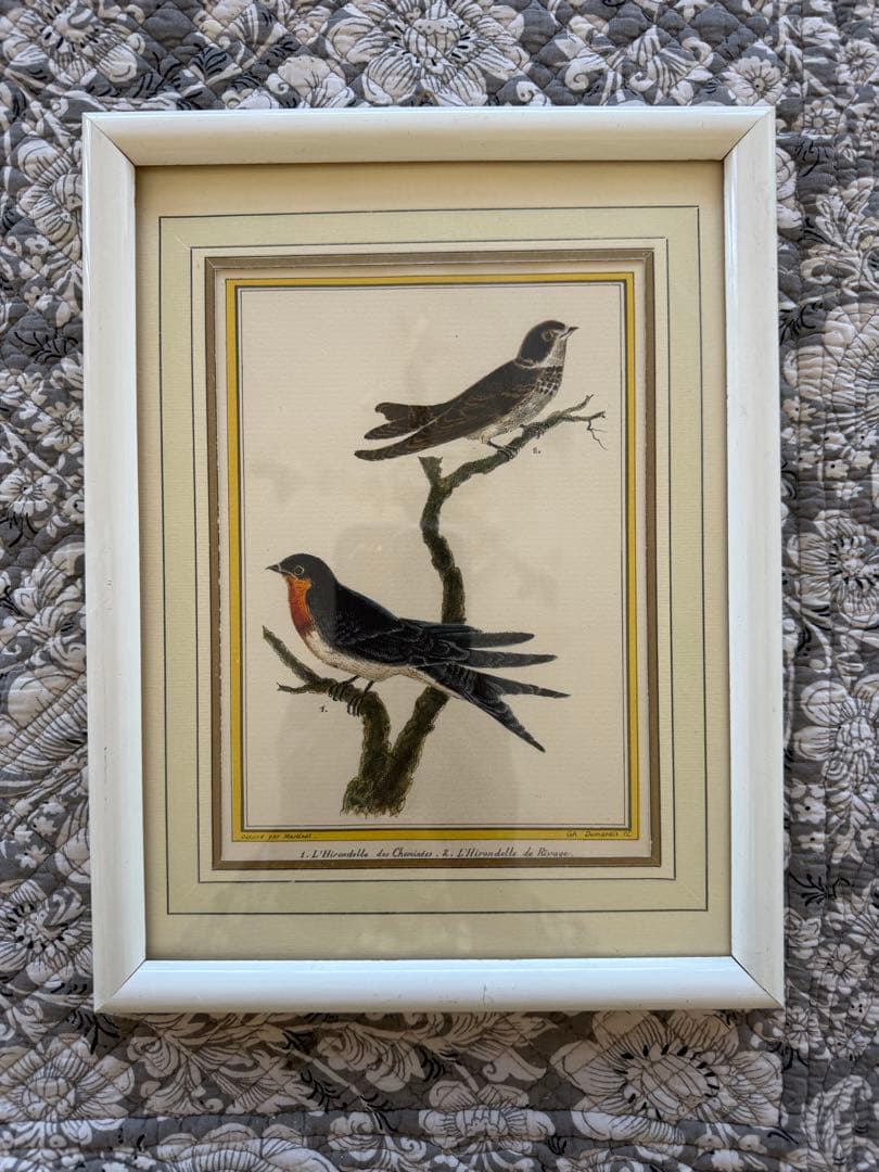 フランスアンティークL'Hirondelle 木版画 リトグラフ