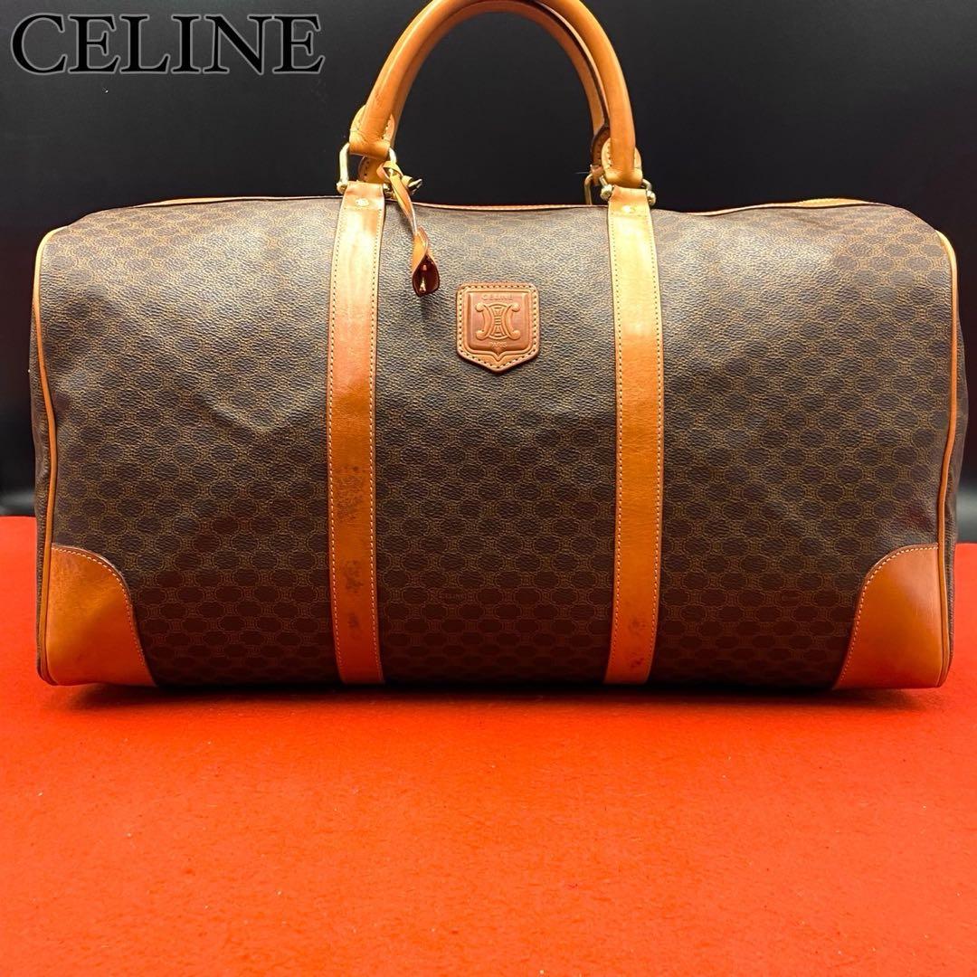 【美品】セリーヌ マカダム柄 トリオンフ ボストンバッグ レザー PVC 大容量