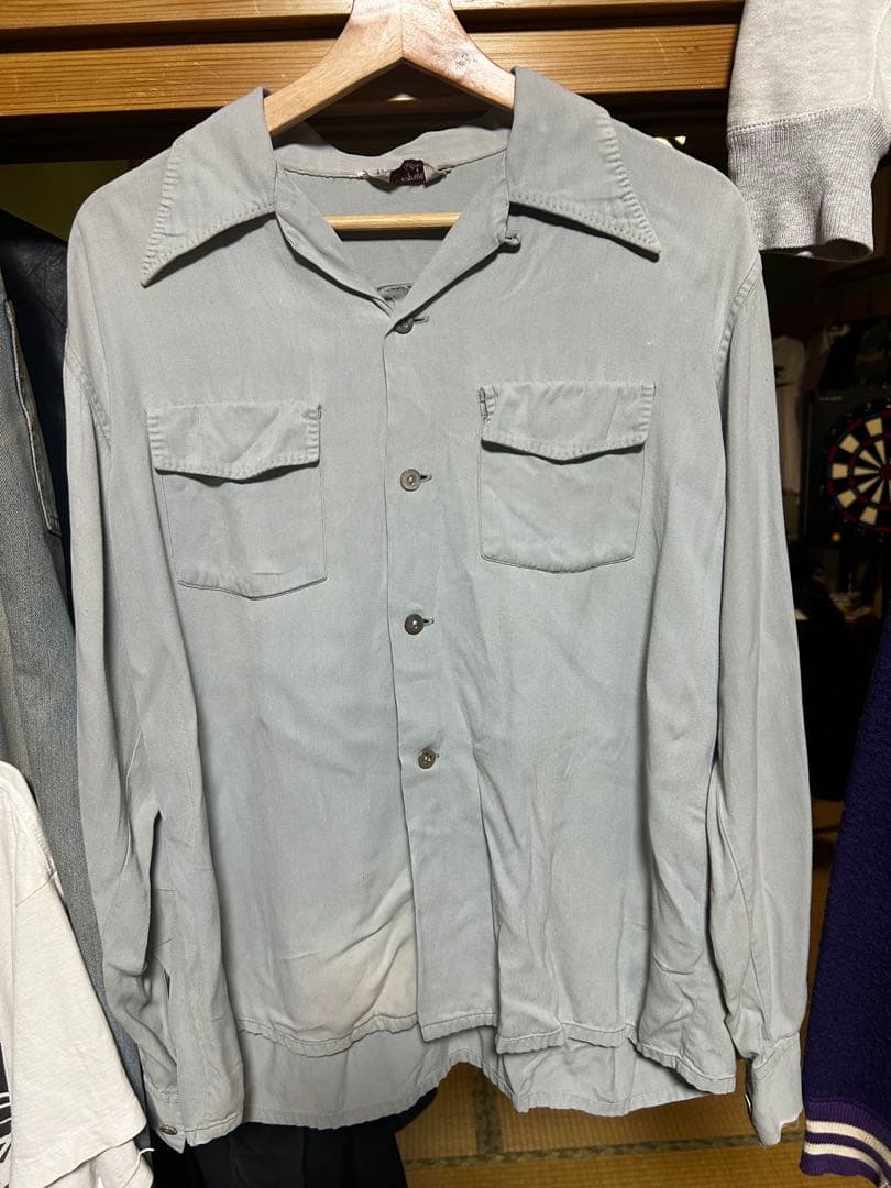 (Special) 50s レーヨンシャツ 単色 ミント ハンドステッチ L