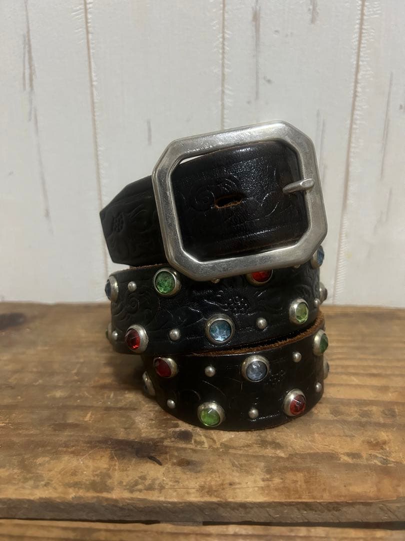 34inc HTCカラフルストーン付き黒レザーベルト