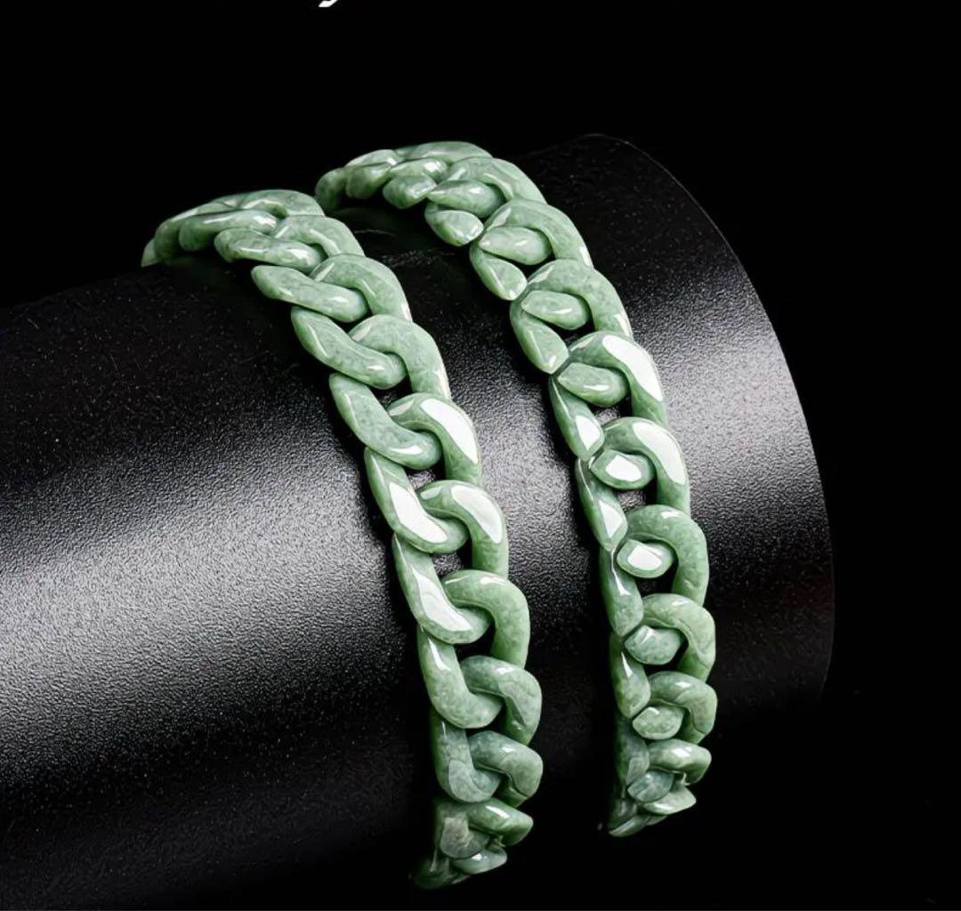ブレスレット メンズ 翡翠 エメラルドジャード キューバンチェーン