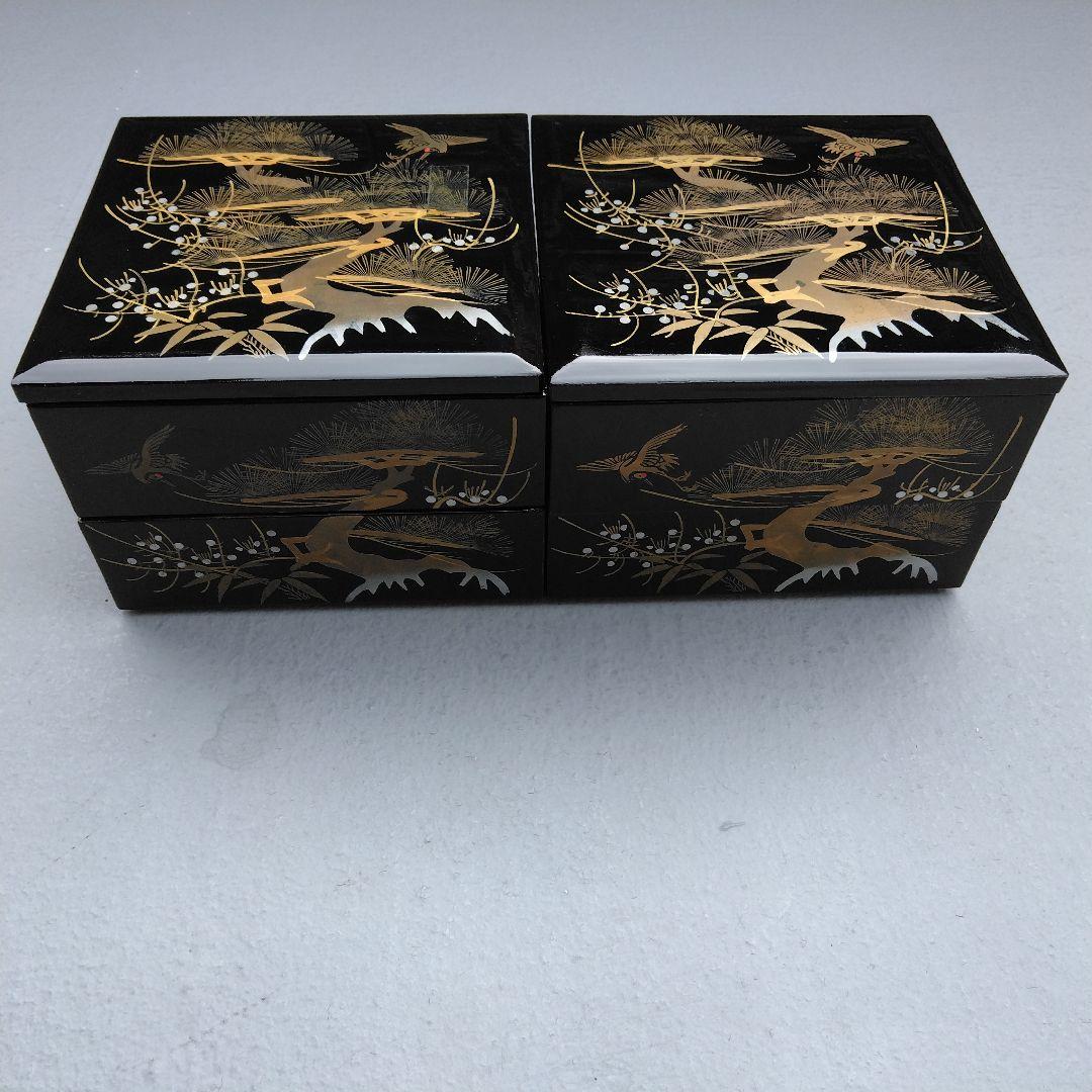 黒塗二段重 内朱塗 本漆 蒔絵 鶴 松 重箱 2組 木製懐石 時代物 - メルカリ