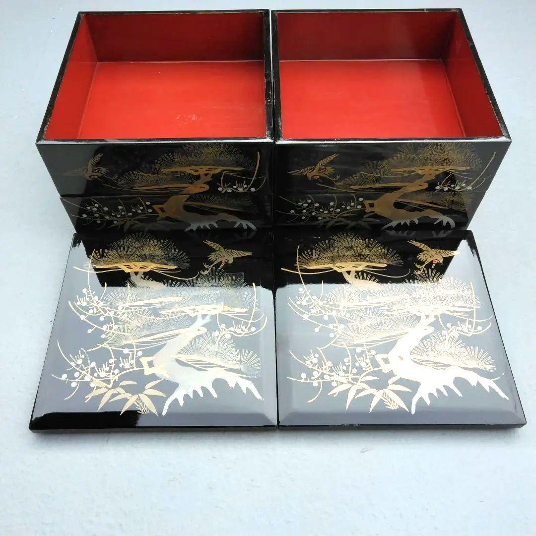 黒塗二段重 内朱塗 本漆 蒔絵 鶴 松 重箱 2組 木製懐石 時代物 - メルカリ