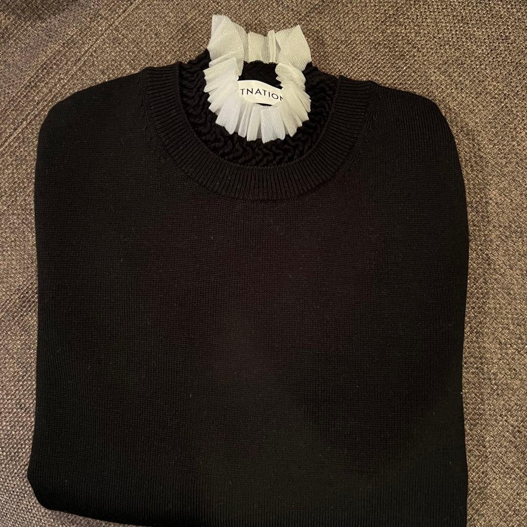 ESTNATION スモッキングフリルネックニット 黒 - メルカリ