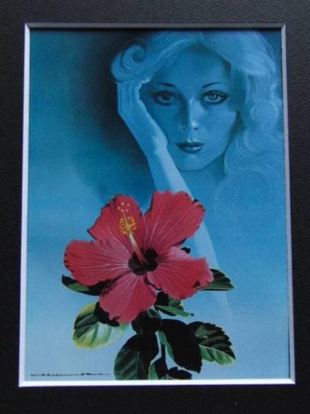 安部　英夫、ハイビスカス、希少な画集より、新品高級額装付、版上サイン入り