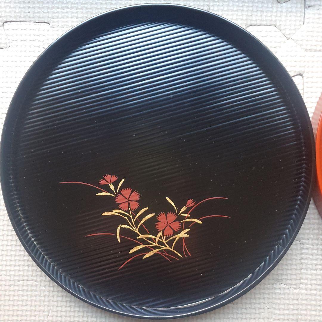 未使用 京漆匠象彦/ZOHIKO 黒朱 象彦 丸盆 漆器 お盆 菓子盆 2枚