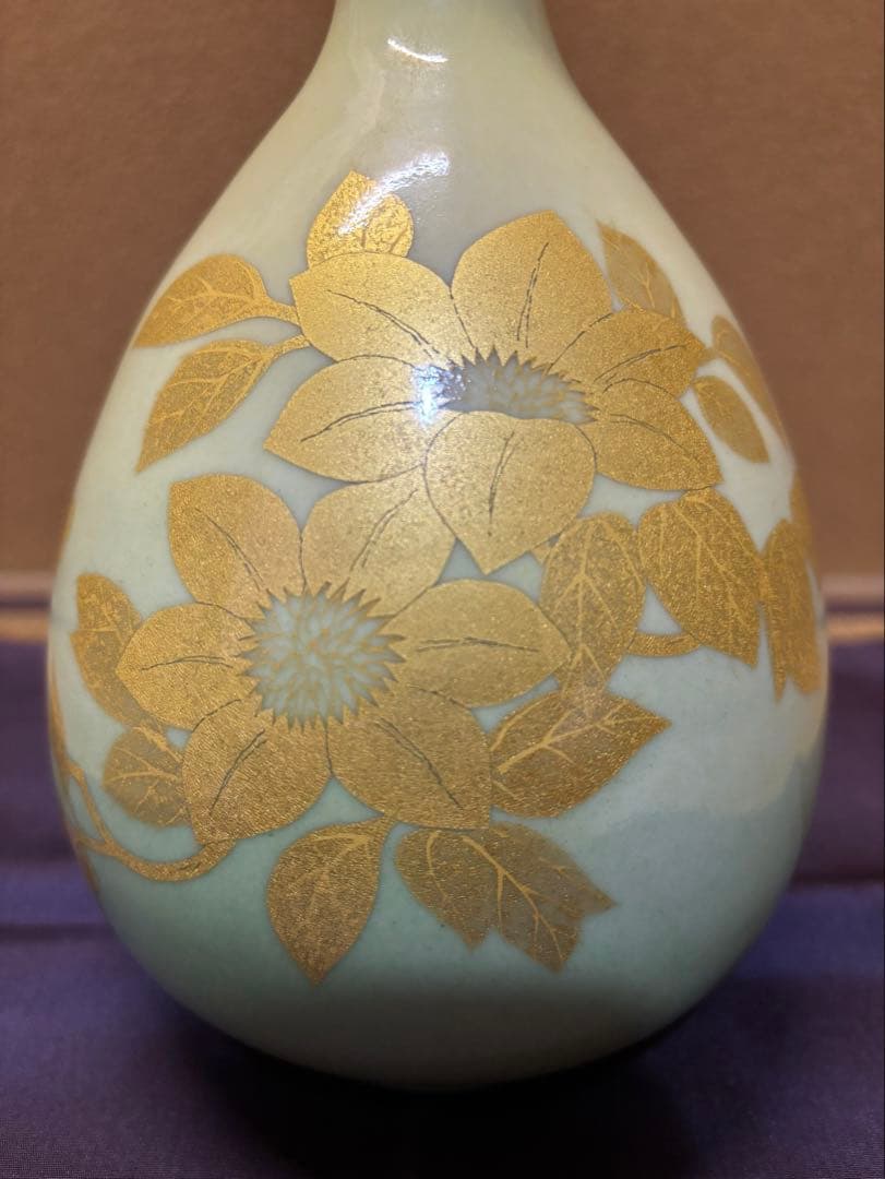 人間国宝 吉田美統 釉裏金彩芙蓉文 花瓶 花入 花器 九谷焼 高さ27.5cm