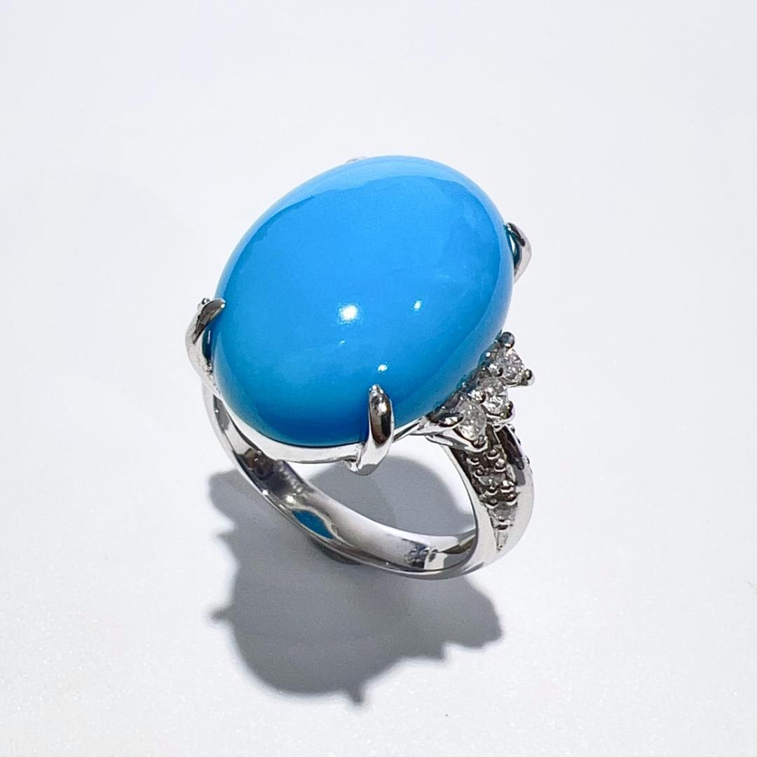 Pt900 天然 ナチュラル 無調色 ターコイズ ダイヤ リング 鑑別 8.7g