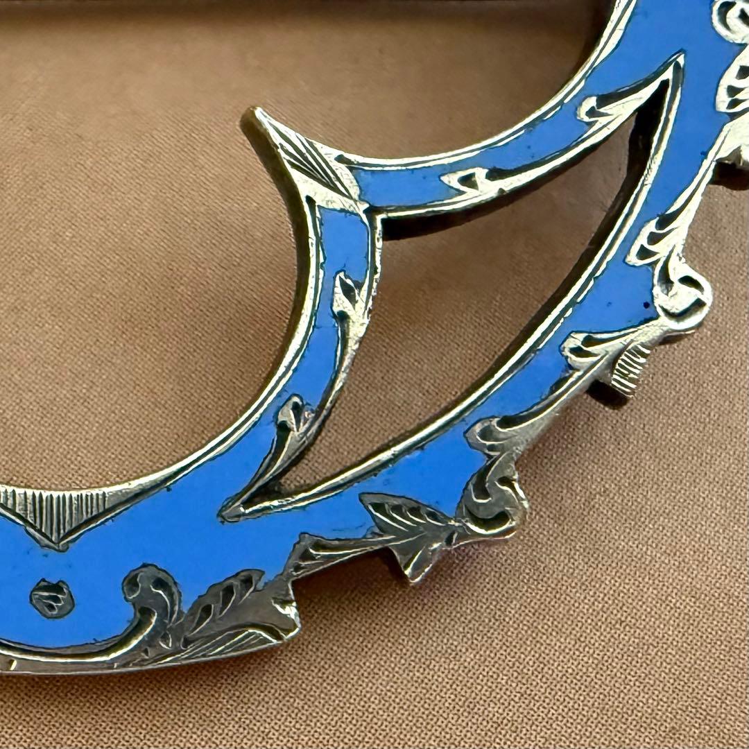 アンティークスコティッシュブローチブルーのエナメルエマイユ七宝