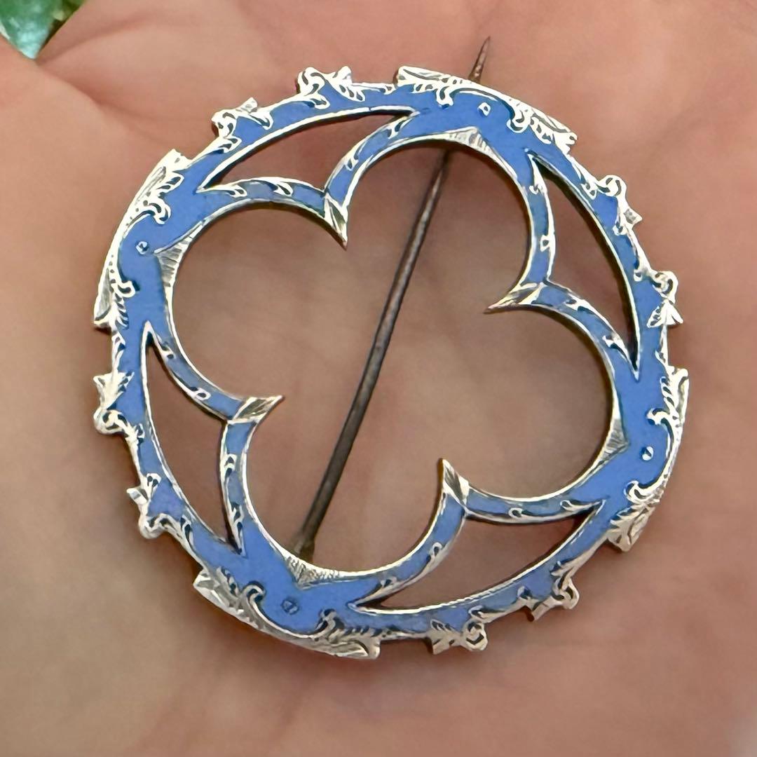 アンティークスコティッシュブローチブルーのエナメルエマイユ七宝