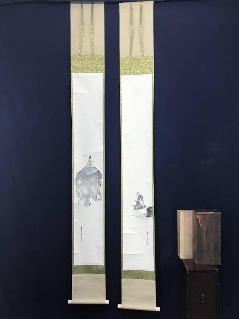 真作】嘯谷/人物図/双幅/遊女に坊主図/掛軸/名家伝来/AC-22 - メルカリ