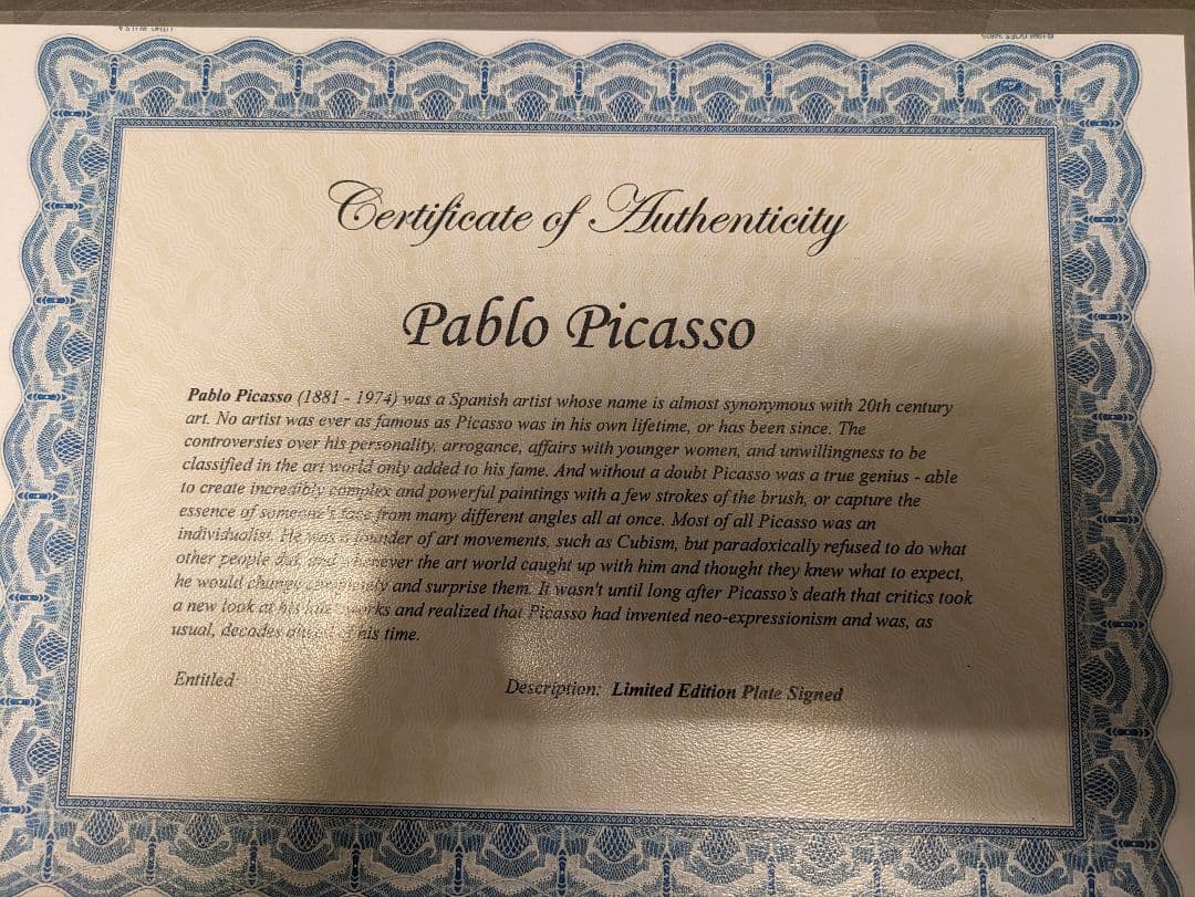 未使用】【ピカソ 真作】真作保証紙COA付き✰大変希少なエッジング画集
