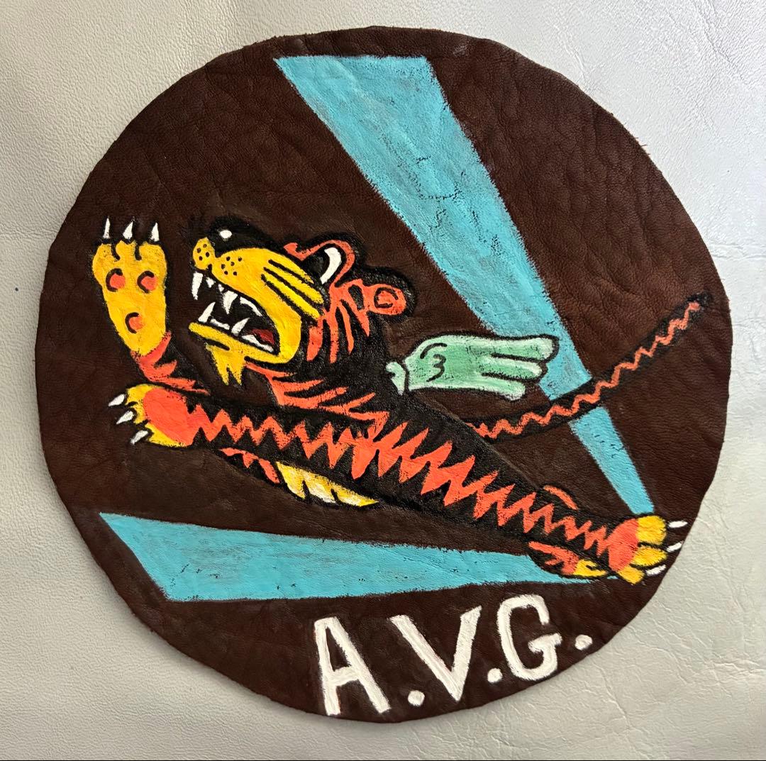 レザー製スコードロンパッチ フライングタイガース 手描き牛革ワッペン