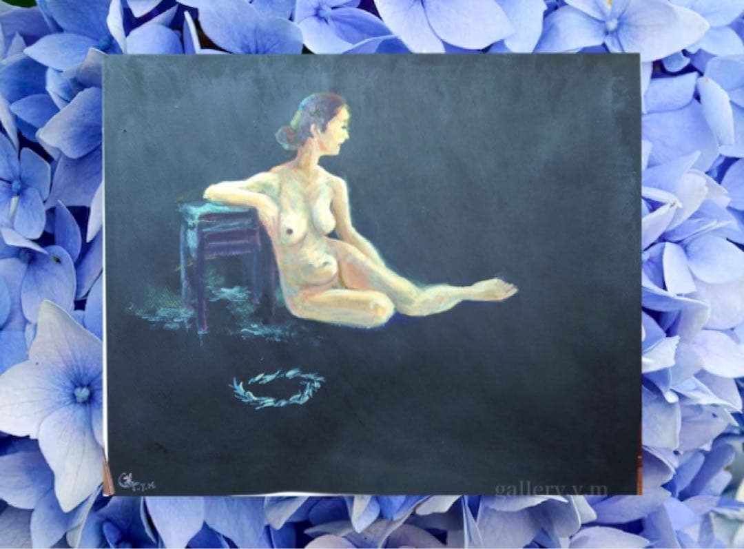 油絵　裸婦　『黒いバックの裸婦』