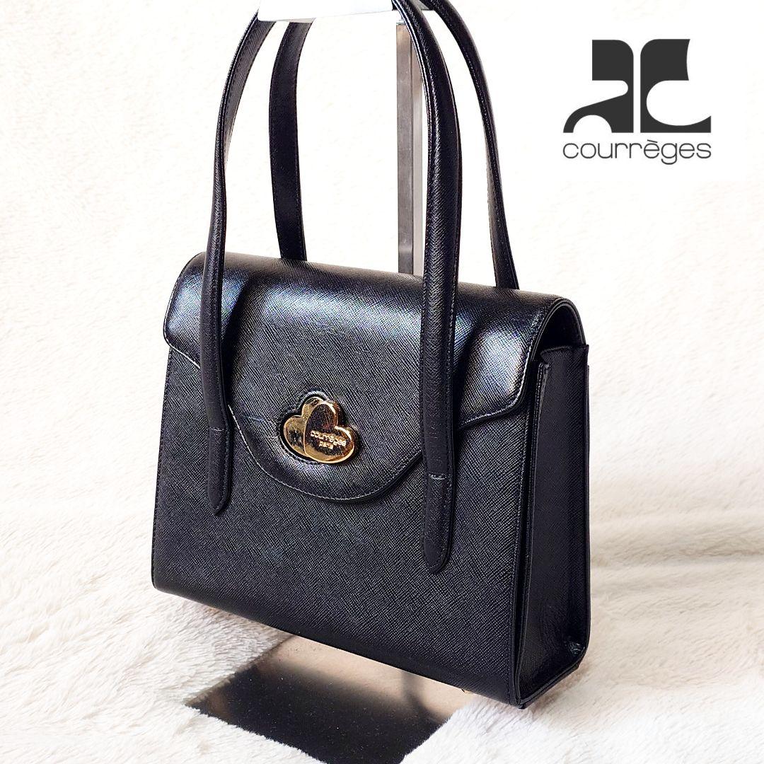 ✨courrèges クレージュ ハンドバッグ フォーマル ブラック ハート金具 良品】Courrges クレージュ 2way ショルダーバッグ レザー ハート型