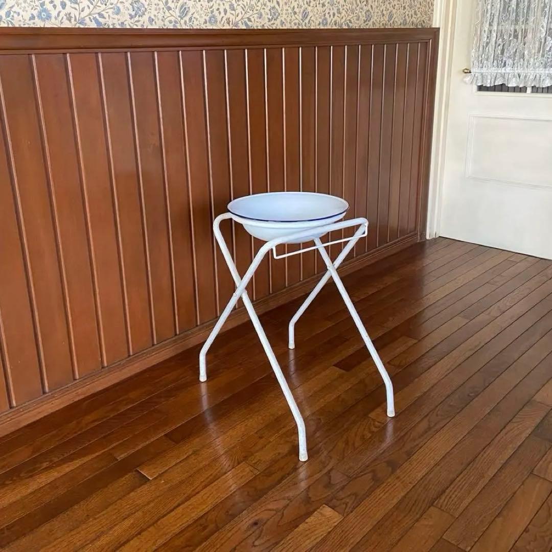 アンティーク ホーロー洗面器 スチール台 昭和レトロ 手洗い - メルカリ