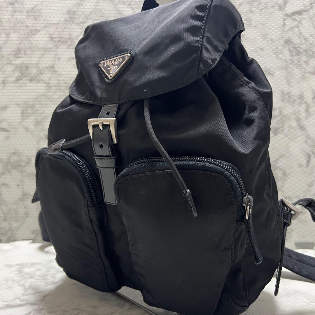 美品✨PRADA プラダ リュック バックパック ナイロン 三角ロゴ ブラック