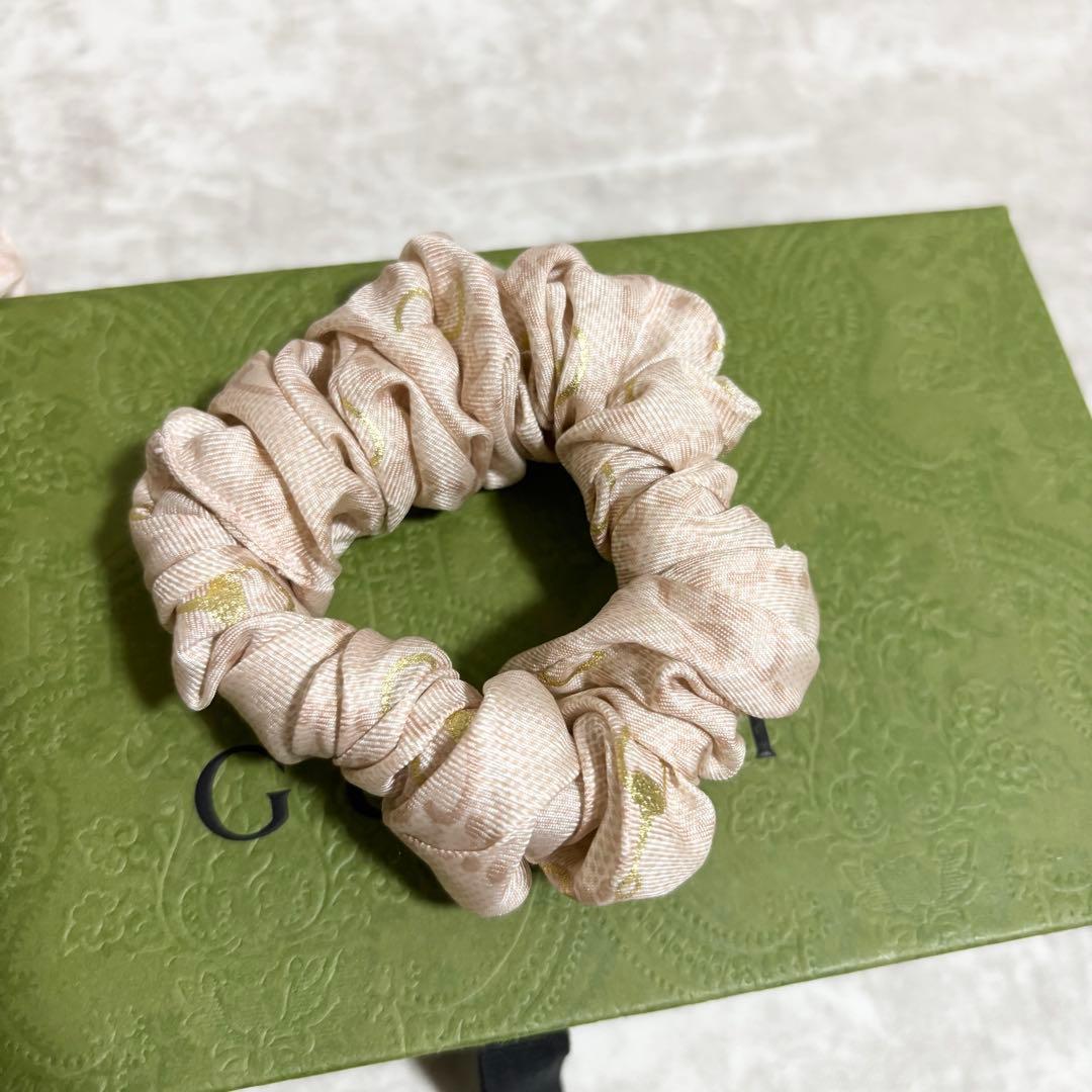 I195 GUCCI グッチ シュシュ セット シルク 箱・保存袋付き ピンク