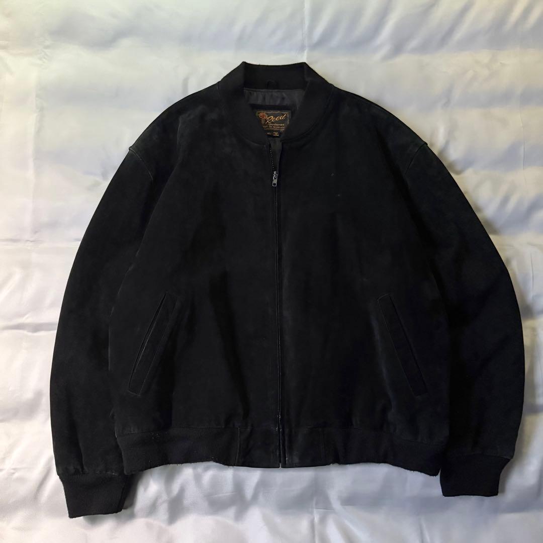 80s vintage ブラック スエードレザー ボンバージャケット ブルゾン