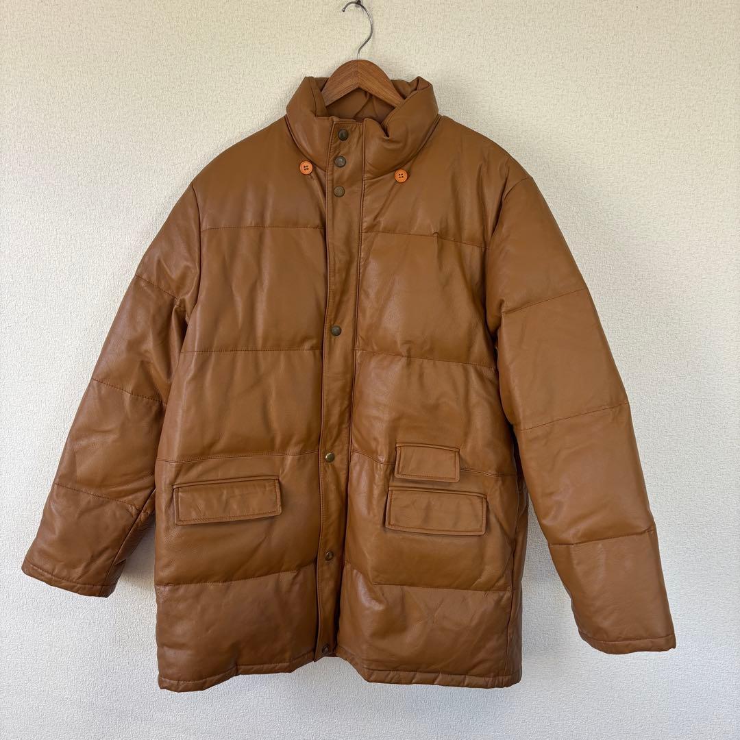 本革 レザーダウンジャケット 　ジャンパー　牛革　キャメル　LLサイズ