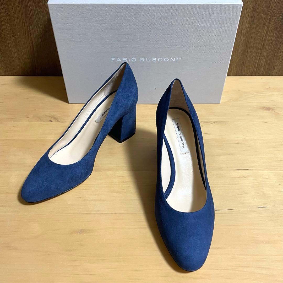 新品未使用　ファビオルスコーニ スエード　パンプス　ネイビー　ブルー　22.5 ファビオルスコーニ FABIO RUSCONI ローヒールポインテッドトウ