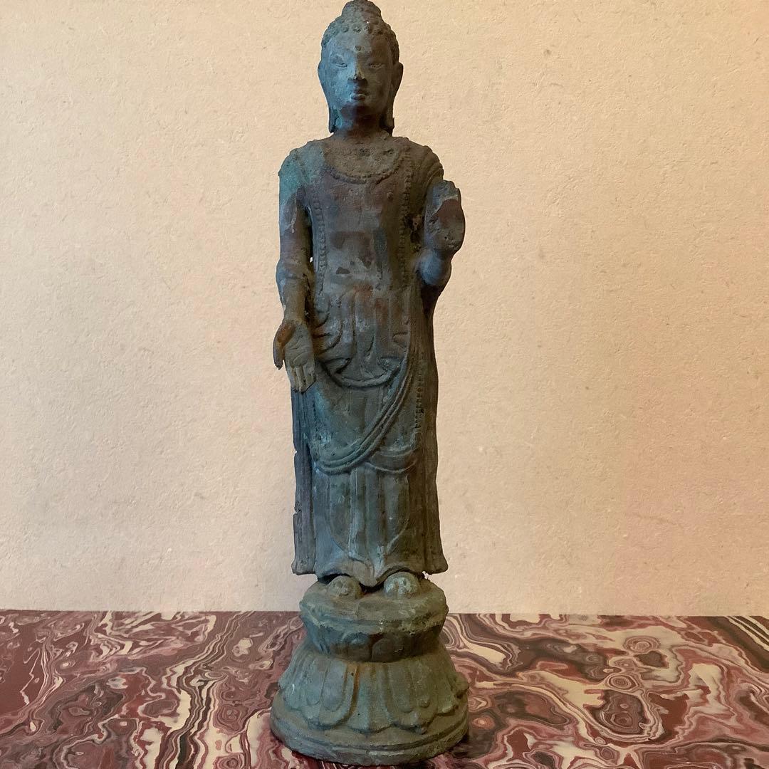 12〜13世紀インド「仏釈迦牟尼仏像」仏陀・クシャーン朝・マトゥラー発掘青銅仏