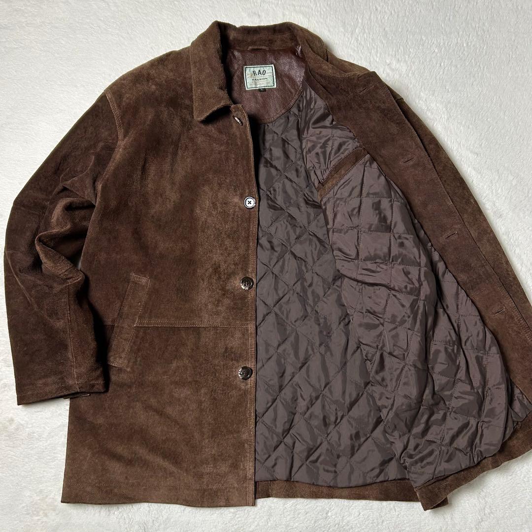 本革❗️ピッグスキン スエードカバーオール コート キルティング裏地 古着