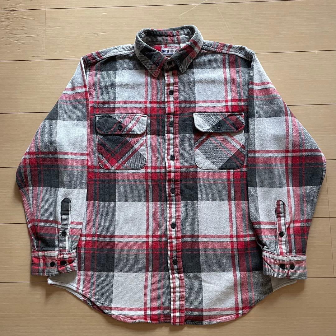 70s 80s FIVE BROTHER ヘビーネルシャツ ブロックチェック