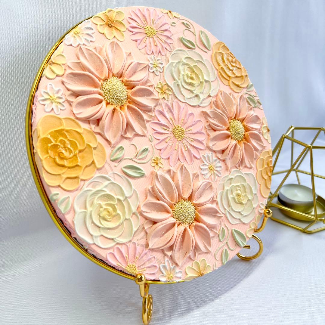 テクスチャーアート　絵画　インテリアアート　花　立体　絵　北欧インテリア　花の絵