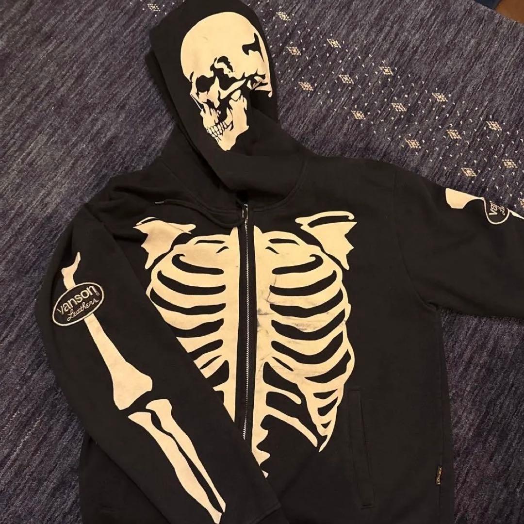 vanson スケルトンプリントパーカー XXL
